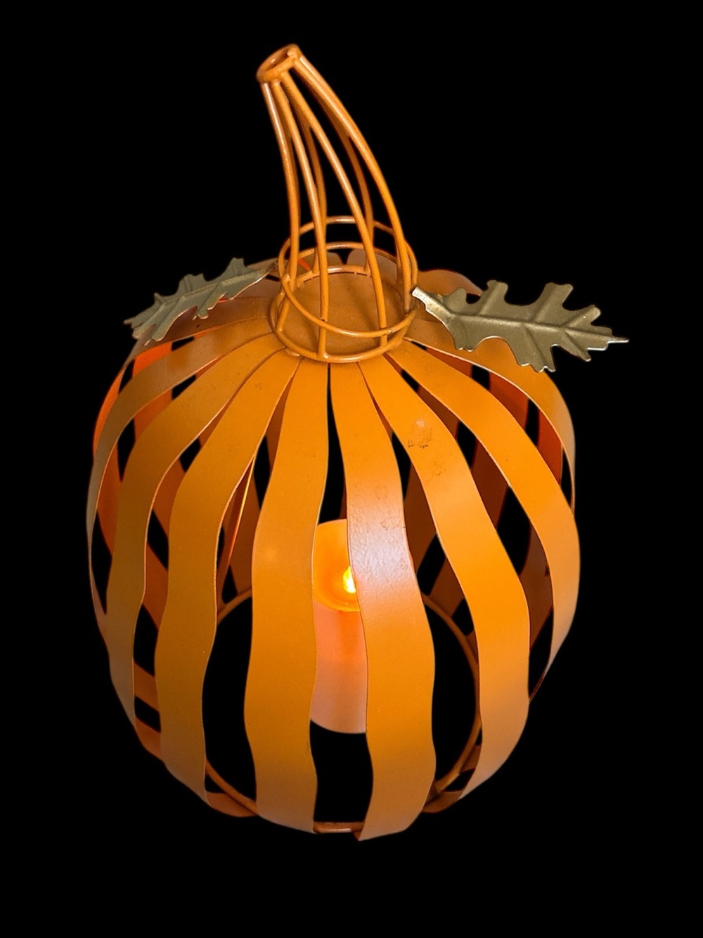 Orange Metal Pumpkin Lantern - Home Accent
